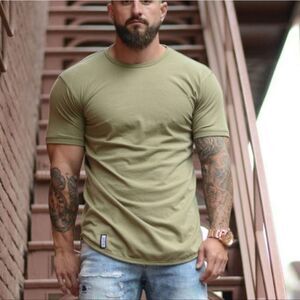 Zivi Apparel Khaki Green Curved Hem Tee Shirt S T20
